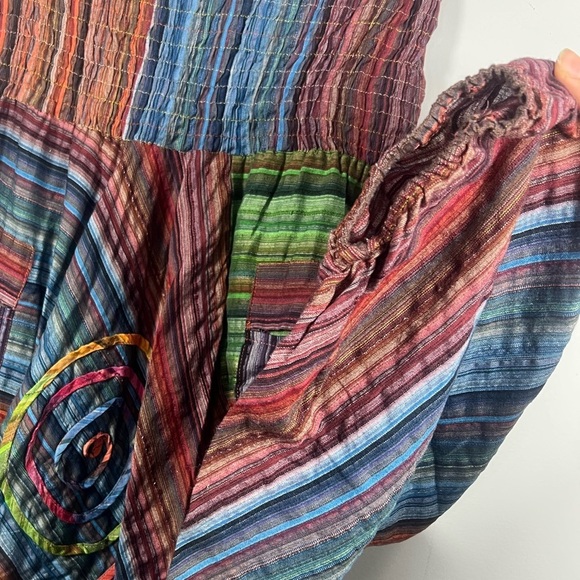 Harem Striped Swirl Embroidered India Cotton Hippie Festival Pants Medium - Picture 3 of 6